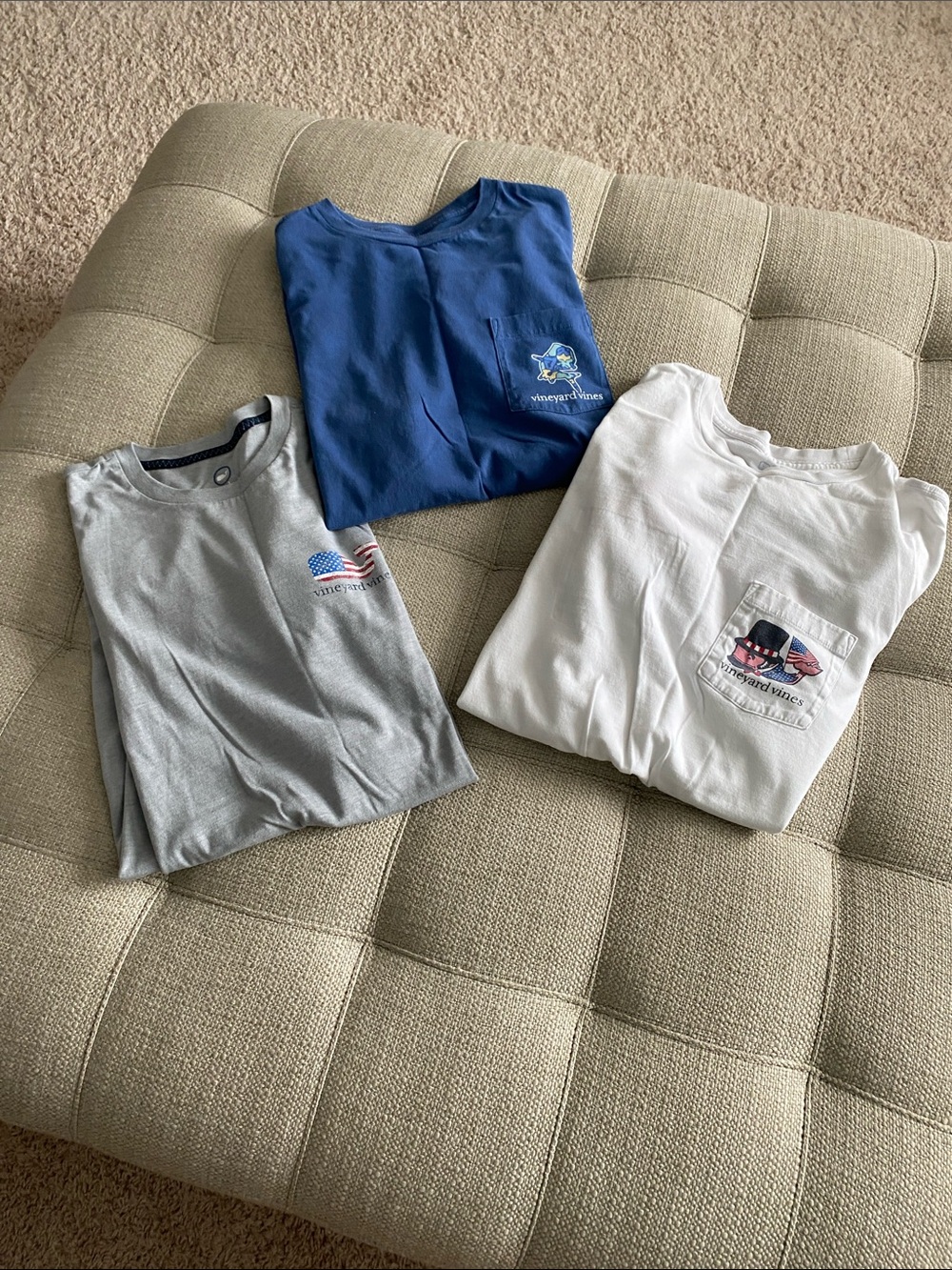 Bundle of 3 Vineyard Vines Pocket Tees— Blue, White, Gray